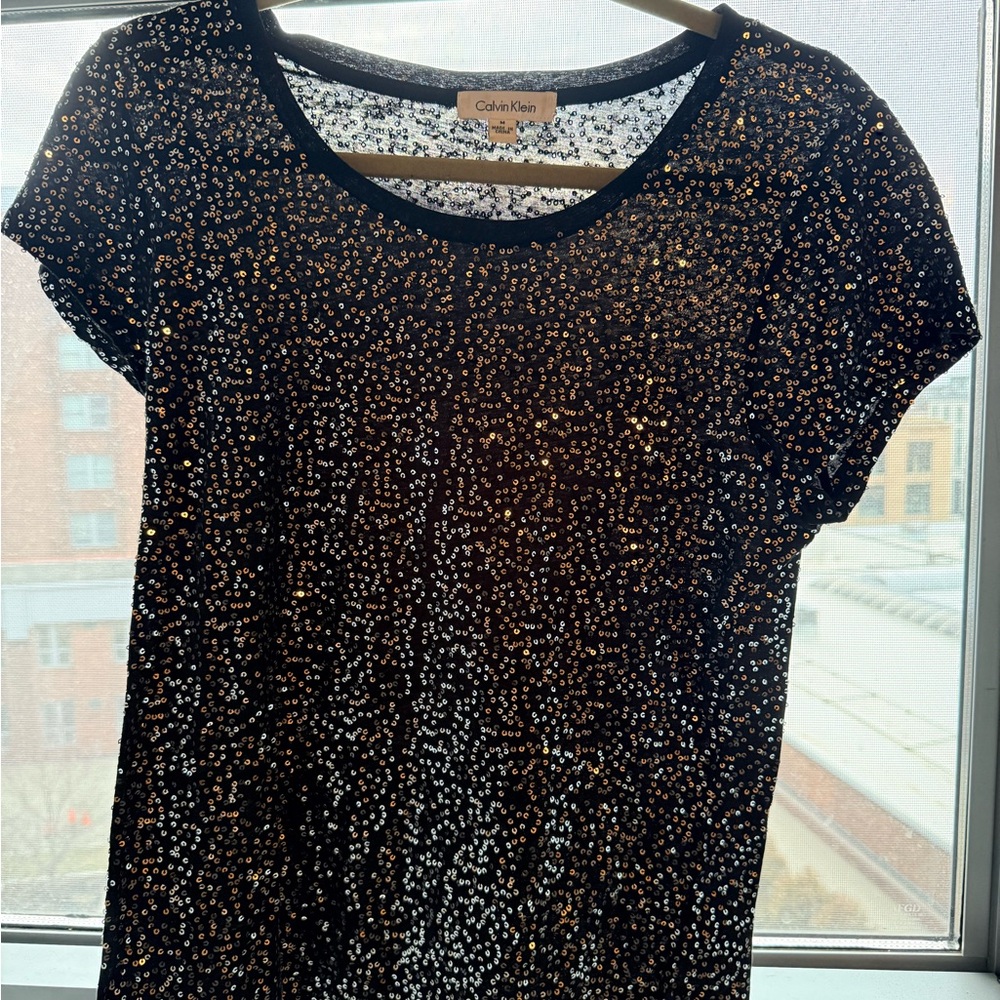 Calvin Klein Black Top with silver Sequin Accents